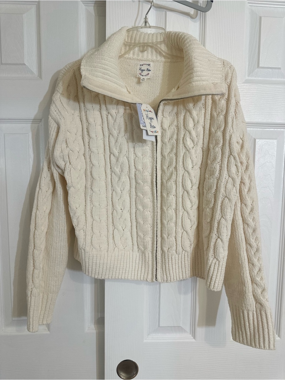 Cream Cable-Knit Zip Cardigan